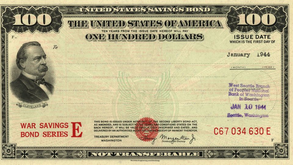 A vintage U.S. Series E savings bond certificate